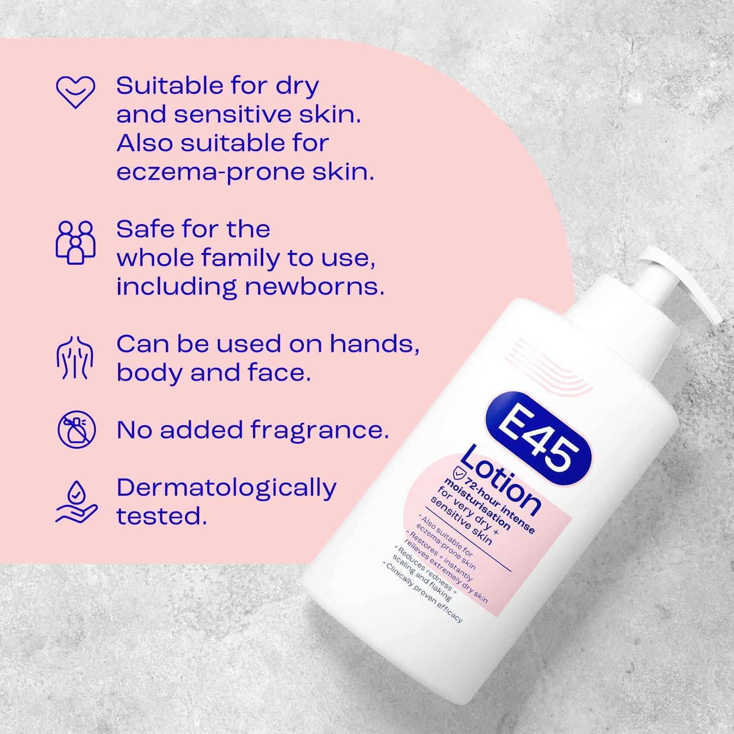 E45 Moisturising Lotion 500 ml for Dry & Sensitive Skin - Long-Lasting Hydration Protect from Dryness, Reduce Redness - Dermatological Body Moisturiser Lotion - Body Lotion - Daily Moisturiser