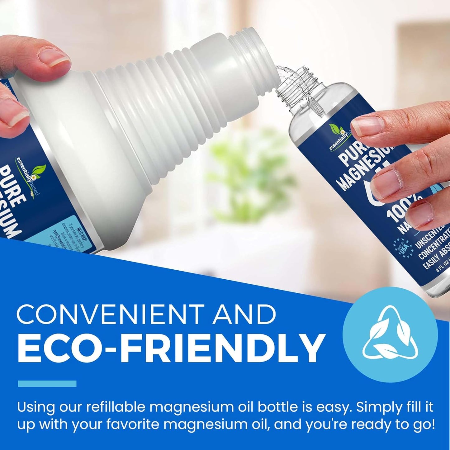 Pure Magnesium Oil Spray 8oz - Topical Magnesium Spray for Sleep & Feet - Extra Strength - USP Grade - 100% Natural and Organic Oil for Muscle Pain & Cramps - Less Sting - Less Itch - Made in USA
