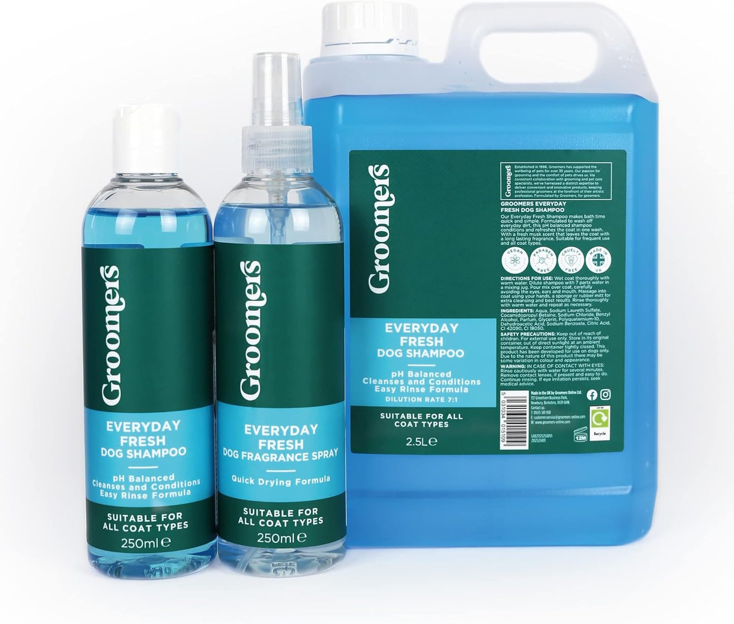 Groomers Everyday Fresh Dog Shampoo for Dog Grooming 2.5L - Long Lasting Fragrance - Cleanses and Conditions - pH Balanced, Vegan, Paraben Free Easy Rinse - Suitable for All Coats