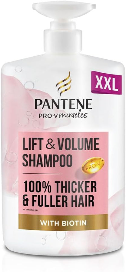 Pantene Lift'N'Volume Thickening Shampoo with Biotin, Silicone Free, 1000ml XL Pump. Pro V Miracles Shampoo Enriched with Antioxidants. Visibly Fuller Hair