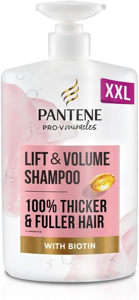 Pantene Lift'N'Volume Thickening Shampoo with Biotin, Silicone Free, 1000ml XL Pump. Pro V Miracles Shampoo Enriched with Antioxidants. Visibly Fuller Hair