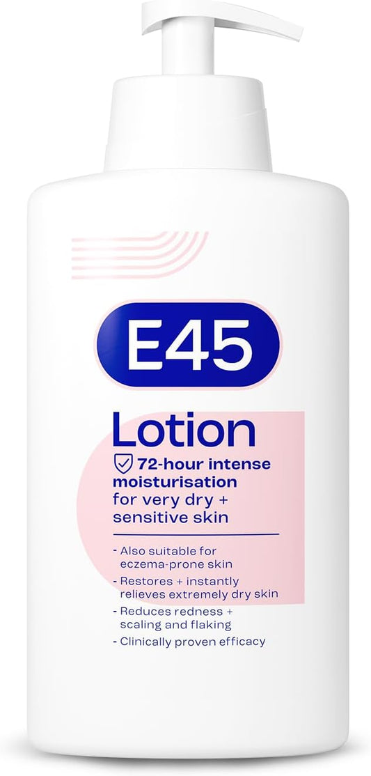 E45 Moisturising Lotion 500 ml for Dry & Sensitive Skin - Long-Lasting Hydration Protect from Dryness, Reduce Redness - Dermatological Body Moisturiser Lotion - Body Lotion - Daily Moisturiser