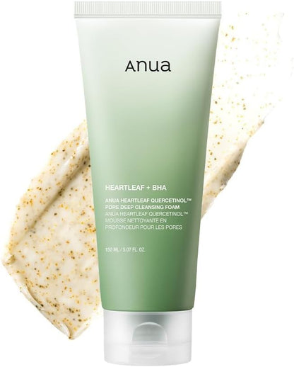 Anua Heartleaf Quercetinol Pore Deep Cleansing Foam, Facial Cleanser, for Double Cleansing, BHA, Hyaluronic Acid, Glycerin, Face Wash, Blackhead Remover, Korean Skincare,