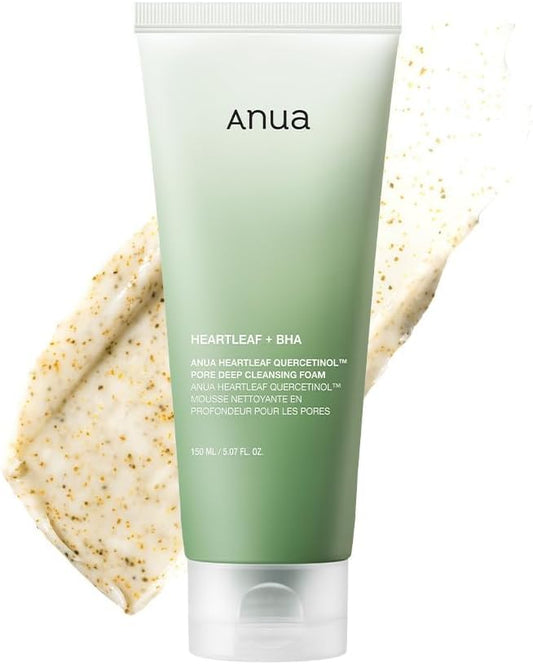 Anua Heartleaf Quercetinol Pore Deep Cleansing Foam, Facial Cleanser, for Double Cleansing, BHA, Hyaluronic Acid, Glycerin, Face Wash, Blackhead Remover, Korean Skincare,
