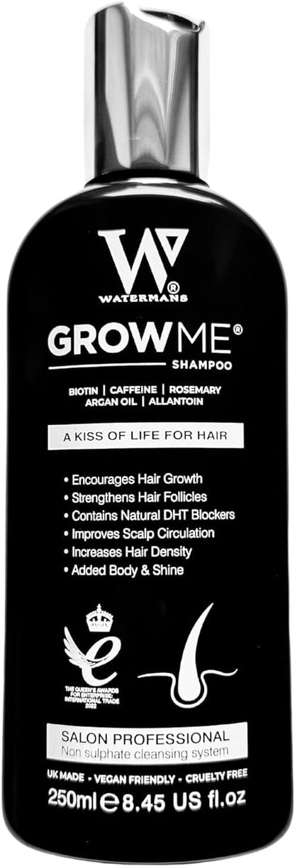 Watermans Grow Me® Hair Growth Shampoo - Not just a Caffeine Shampoo we include Biotin, Argan Oil, Rosemary, Niacinamide. Hair Thickening Treatment for Women & Men with progressed thinning.