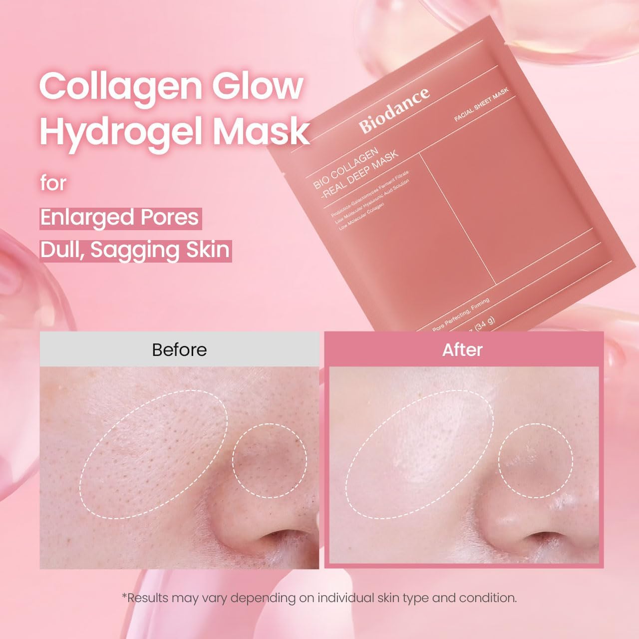 BIODANCE Bio-Collagen Real Deep Face Mask 4 Pcs | Hydrogel Overnight Mask | Pore Minimizing and Elasticity Improvement | Korean Face Mask for Glass Skin | Korean Skincare, Easter Gifts