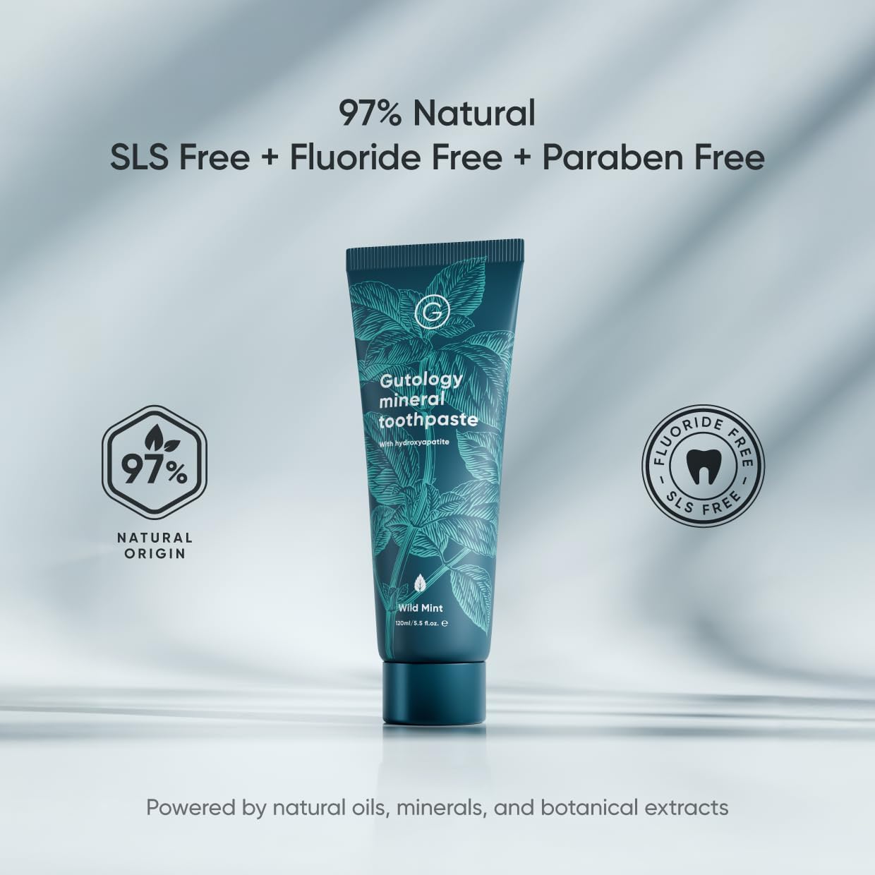 Gutology Mineral Hydroxyaptite Toothpaste 120ml Microbiome Friendly Fluoride Free Toothpaste Suitable for Adults & Children for Sensitive Teeth - Wild Mint