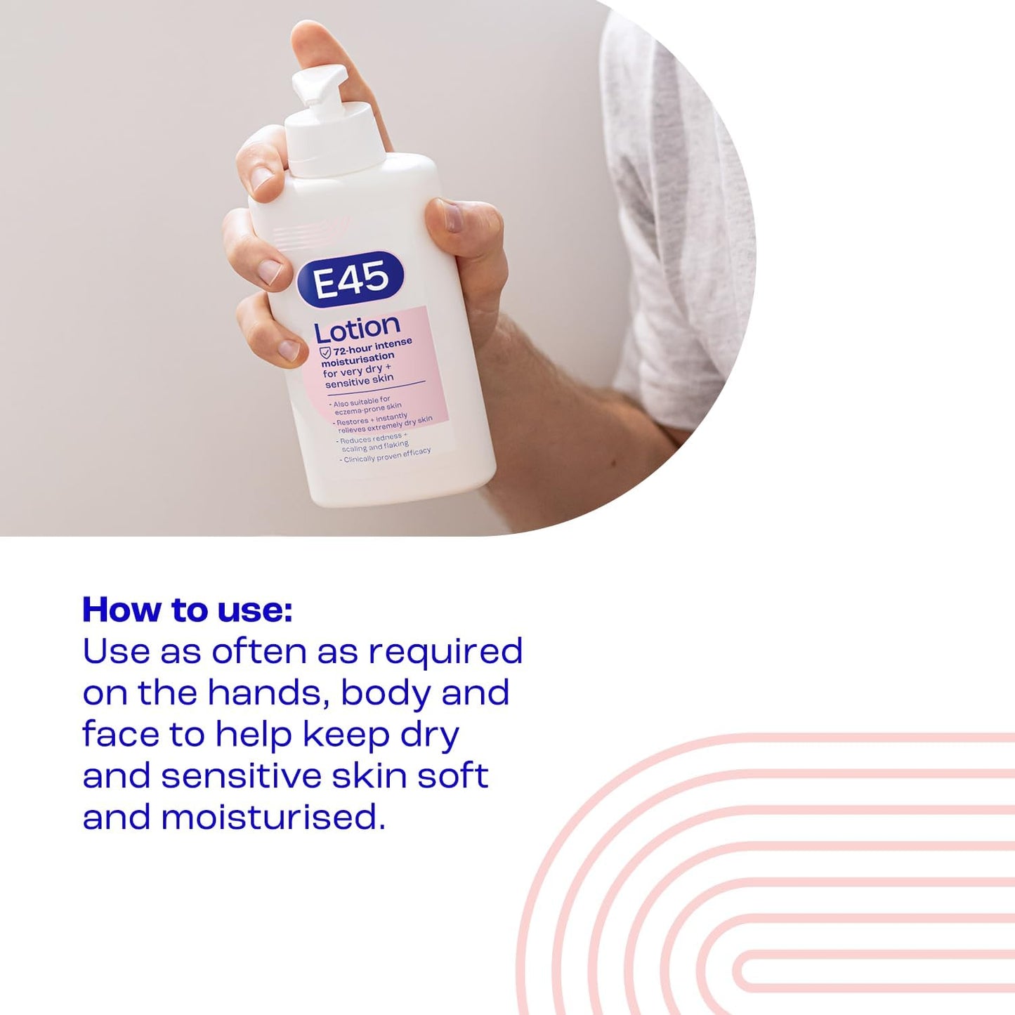 E45 Moisturising Lotion 500 ml for Dry & Sensitive Skin - Long-Lasting Hydration Protect from Dryness, Reduce Redness - Dermatological Body Moisturiser Lotion - Body Lotion - Daily Moisturiser