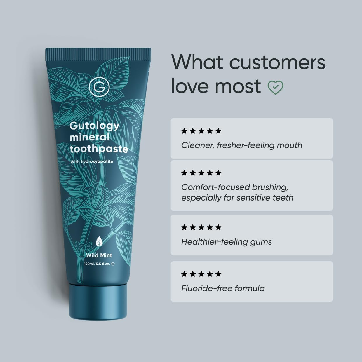 Gutology Mineral Hydroxyaptite Toothpaste 120ml Microbiome Friendly Fluoride Free Toothpaste Suitable for Adults & Children for Sensitive Teeth - Wild Mint