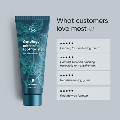 Gutology Mineral Hydroxyaptite Toothpaste 120ml Microbiome Friendly Fluoride Free Toothpaste Suitable for Adults & Children for Sensitive Teeth - Wild Mint