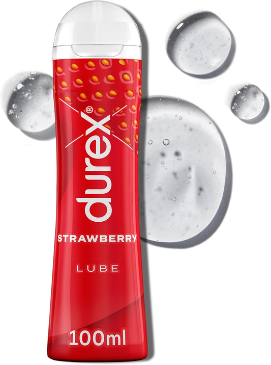 Durex Strawberry Flavoured Lube, 100ml, Water Based Lube, Gluten Free, Condom & Tou Compatible, Non Sticky, Non Staining, Quality Ingredients, Lubricant
