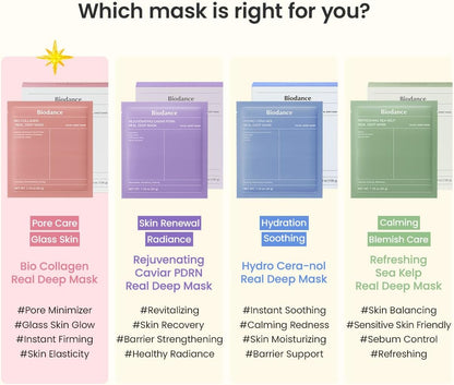 BIODANCE Bio-Collagen Real Deep Face Mask 4 Pcs | Hydrogel Overnight Mask | Pore Minimizing and Elasticity Improvement | Korean Face Mask for Glass Skin | Korean Skincare, Easter Gifts