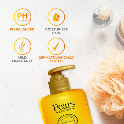 Pears Pure & Gentle Moisturising Liquid Hand Wash - Enriched with Glycerin and Formulated with Natural Oils, 10x More Moisturiser* - Soap-free Cleanser Ideal for Men and Women | 250ml (3 Pack)