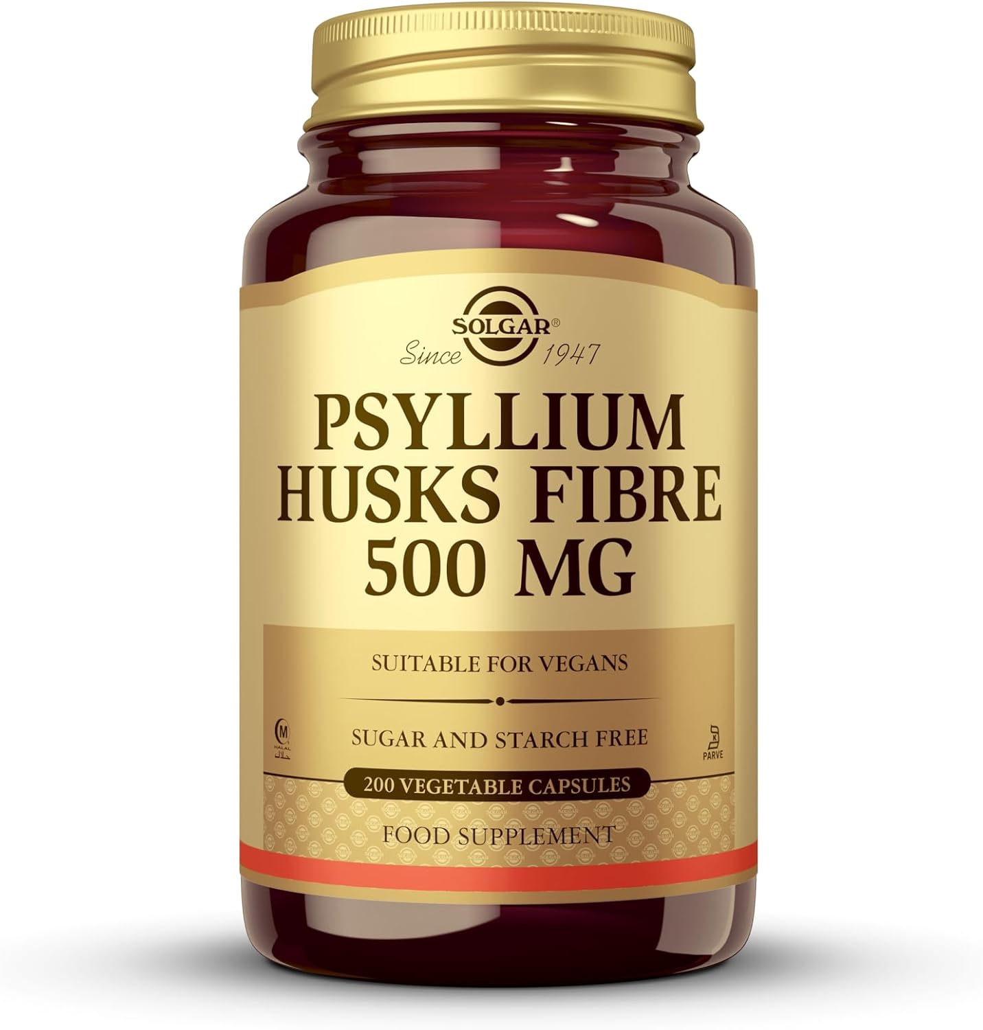 Solgar Psyllium Husks Fibre 500 Mg Vegetable Capsules, Pack of 200, High in Soluble Fiber, Vegan