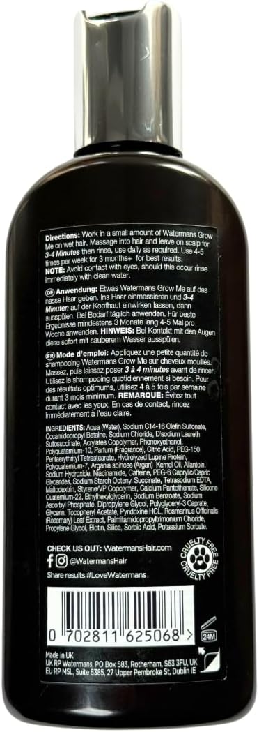 Watermans Grow Me® Hair Growth Shampoo - Not just a Caffeine Shampoo we include Biotin, Argan Oil, Rosemary, Niacinamide. Hair Thickening Treatment for Women & Men with progressed thinning.