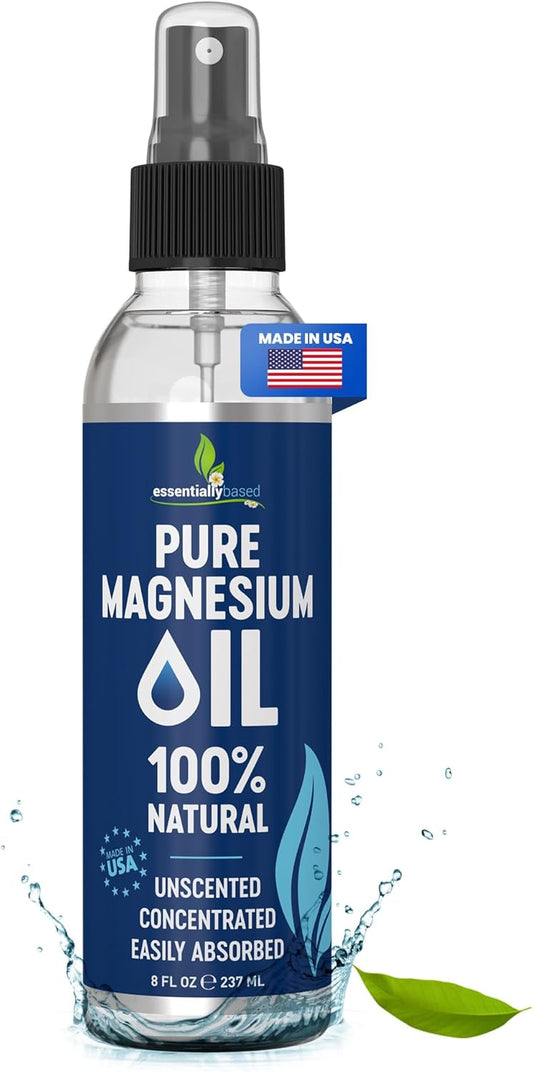 Pure Magnesium Oil Spray 8oz - Topical Magnesium Spray for Sleep & Feet - Extra Strength - USP Grade - 100% Natural and Organic Oil for Muscle Pain & Cramps - Less Sting - Less Itch - Made in USA