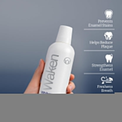 Waken Whitening Mouthwash, clinically Tested whitening Formula for a Brighter Smile, Prevents Enamel Stains, Alcohol-Free, Vegan, Recycled Packaging, Natural Peppermint Flavour, 500ml