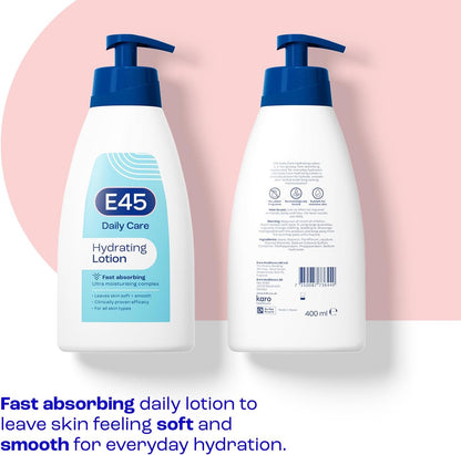 E45 Daily Lotion 400 ml for all Skin Types – Hydrating Non-Greasy Lightweight Moisturiser - Perfume-Free Long Lasting Body Face Hand Cream - Dermatologically Tested