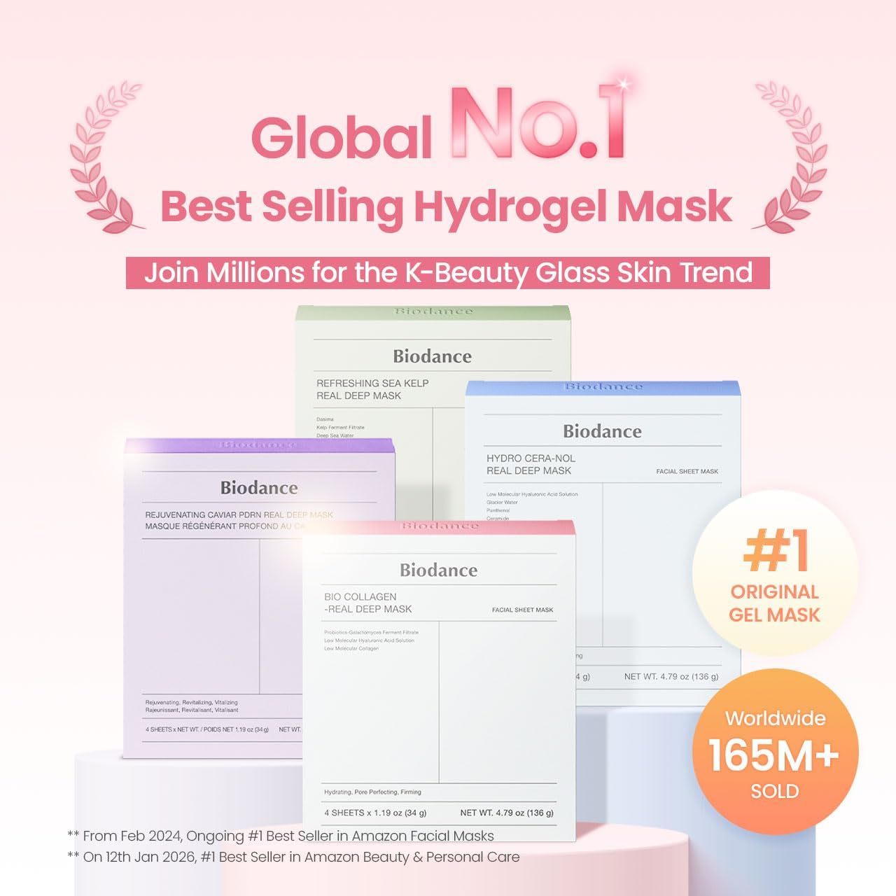 BIODANCE Bio-Collagen Real Deep Face Mask 4 Pcs | Hydrogel Overnight Mask | Pore Minimizing and Elasticity Improvement | Korean Face Mask for Glass Skin | Korean Skincare, Easter Gifts