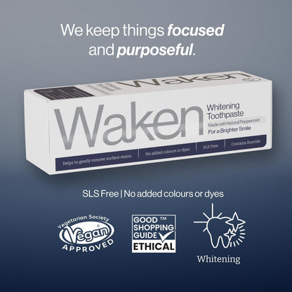 Waken Whitening Toothpaste, Natural Enzymes & Peppermint, Tooth paste with Fluoride, Hydrogen Peroxide-Free Toothpaste Whitening, Fresh Breath & White Teeth, Vegan, 75ml