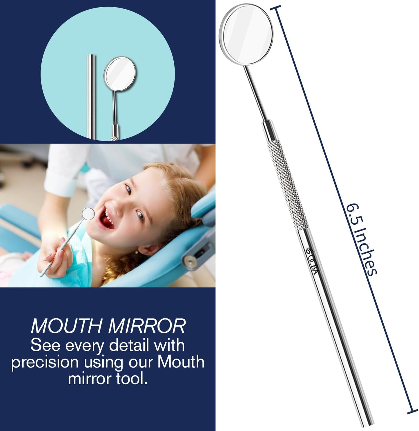 OCBA Plaque Remover for Teeth Cleaning Kit Stainless Steel Dental Plaque Removal Tool including Dentist mirror for Personal and Home Use