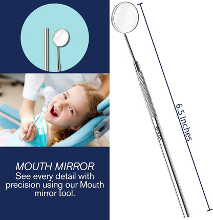 OCBA Plaque Remover for Teeth Cleaning Kit Stainless Steel Dental Plaque Removal Tool including Dentist mirror for Personal and Home Use