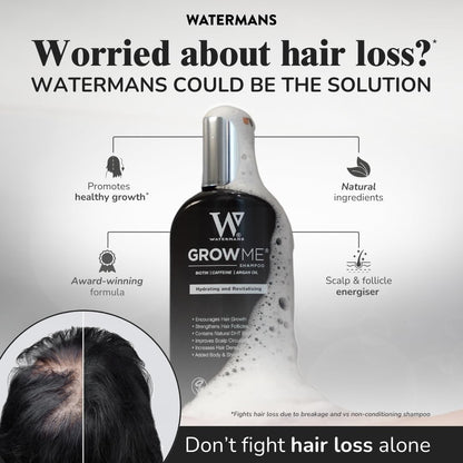 Watermans Grow Me® Hair Growth Shampoo - Not just a Caffeine Shampoo we include Biotin, Argan Oil, Rosemary, Niacinamide. Hair Thickening Treatment for Women & Men with progressed thinning.
