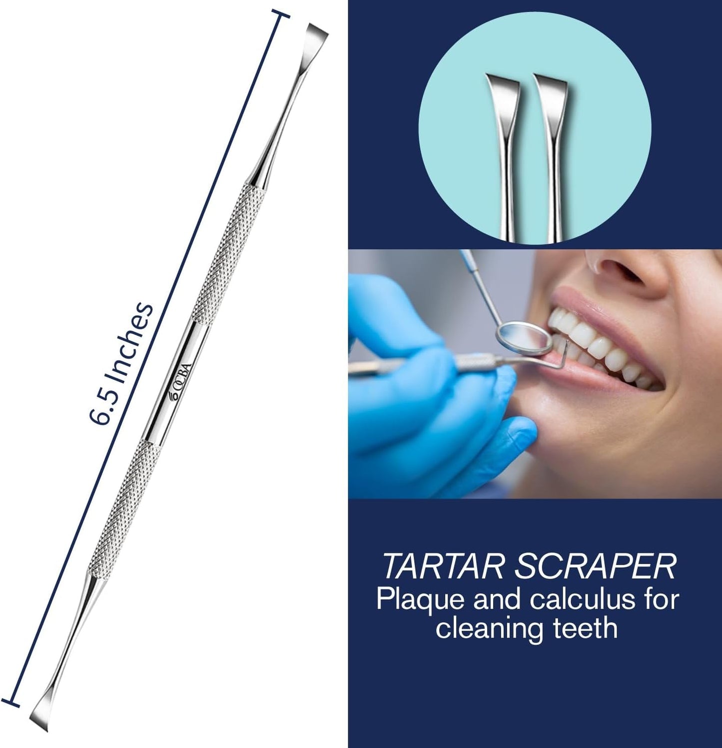 OCBA Plaque Remover for Teeth Cleaning Kit Stainless Steel Dental Plaque Removal Tool including Dentist mirror for Personal and Home Use