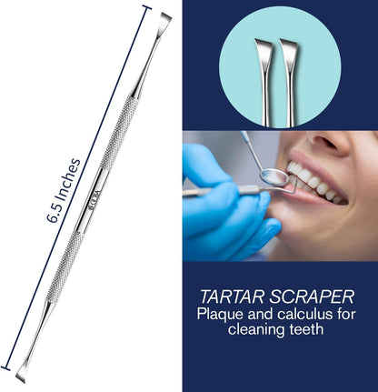 OCBA Plaque Remover for Teeth Cleaning Kit Stainless Steel Dental Plaque Removal Tool including Dentist mirror for Personal and Home Use