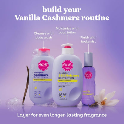 eos Shea Better Body Lotion Vanilla Cashmere, 24-Hour Moisture Skin Care, Lightweight & Non-Greasy, Natural Shea, Vegan, Vanilla Body Lotion, 16 fl oz