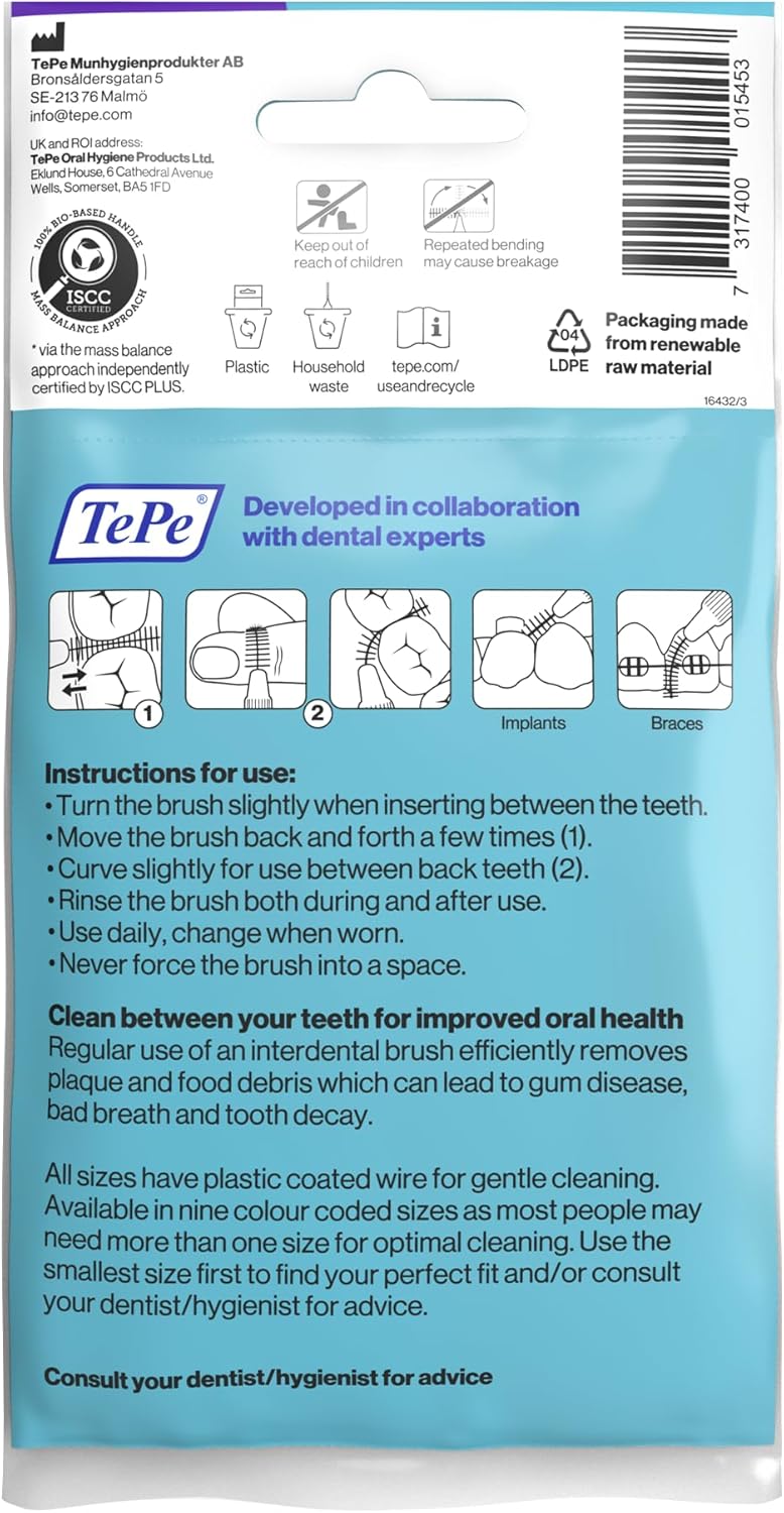 TePe Interdental Brush, Original, Purple, 1.1mm/ISO 6, 8pcs, Plaque Removal, Effective Cleaning Between Teeth, Dental flosser for Large Gaps