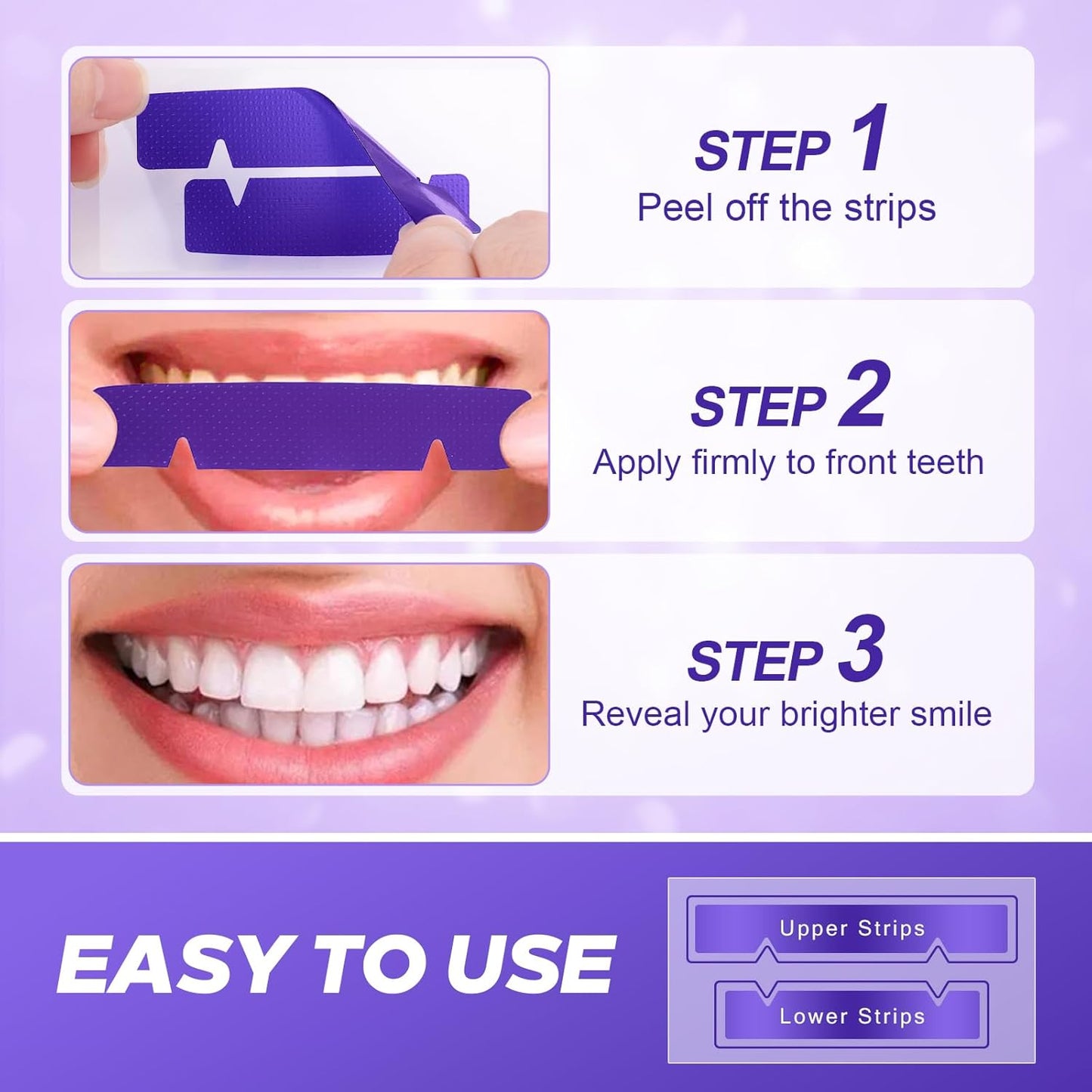 Purple Teeth Whitening Strips 14 Treatments - Enamel-Safe & No-Sensitivity & No-Slip Whitening Strips - Fast Teeth Whitening in 7 Days - Whitening Kit for Coffee, Wine Stains Removal, Mint Flavor