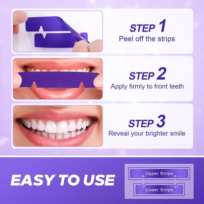 Purple Teeth Whitening Strips 14 Treatments - Enamel-Safe & No-Sensitivity & No-Slip Whitening Strips - Fast Teeth Whitening in 7 Days - Whitening Kit for Coffee, Wine Stains Removal, Mint Flavor