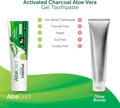 Aloe Dent Charcoal Toothpaste Fluoride Free, Natural Action, Vegan, Cruelty Free , SLS Free, Whitening, Healthy Gums , 100 ml