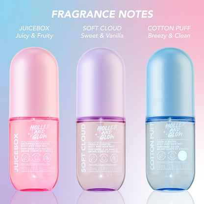 Holler And Glow Mood Boosting Soft Cloud Body & Hair Mist, Body Spray, Teen Girls Spritz, Long Lasting, Vanilla, Sweet Scented, Water Based Fragrance For Tweens, Clean & Gentle Formula, 3.38 Fl Oz
