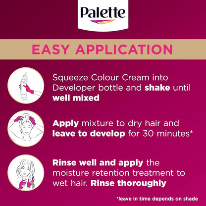 Palette Deluxe Creme Colouration 1-0 Deep Natural Black Hair Dye, Permanent Hair Dye, Long-Lasting Hair Colouring with Moisture Retention Treatment and 100% Grey Coverage