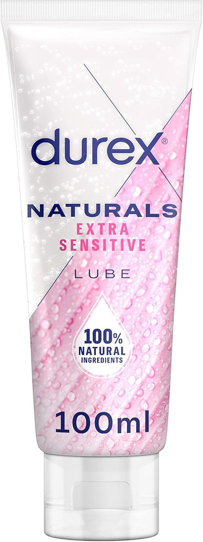 Durex Natural Extra Sensitive Water-Based Lube 100 ml, Intimate Gel Aloe Vera, Non-Sticky, Ph Friendly, Condom and Toy Compatible, Eases Vaginal Dryness