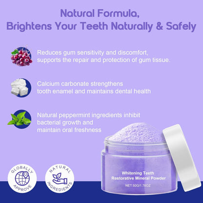 Teeth Whitening Powder - Enamel-Safe & Sensitivity-Free, Natural Stain Remover for Coffee, Wine, Smoking & Tea, Gum Protection & Freshen Breath (50g (Pack of 1))