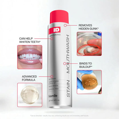 Hismile iD Stain Whitening Mouthwash, Gunk Removing Mouthwash for Fresh Breath, Hydrogen Peroxide Mouthwash to Promote Whiter Teeth, Alcohol-Free Mouthwash with Essential Oils 237ml