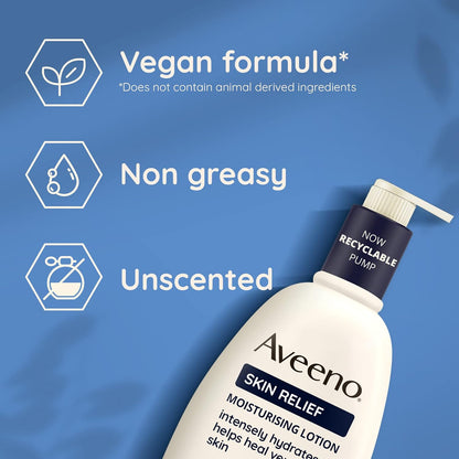 Aveeno Skin Relief Moisturising Lotion, With Soothing Triple Oat Complex & Shea Butter, Suitable For Sensitive Skin, 72-Hour Intense Hydration, Helps Relieve Very Dry and Tight Skin, Unscented, 500ml