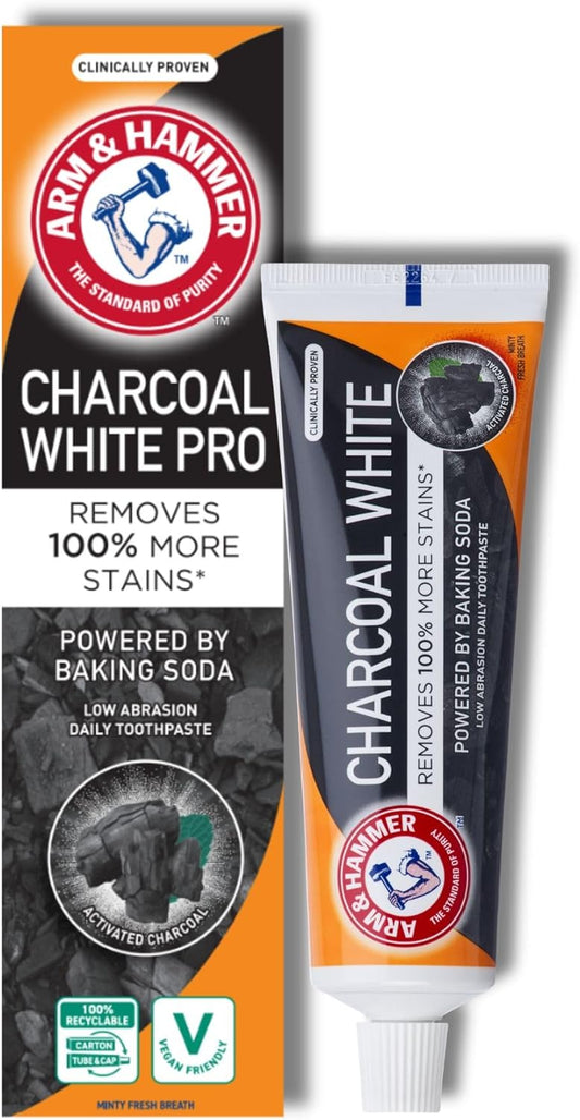 Arm & Hammer Charcoal White Toothpaste, Activated Charcoal Teeth Whitening Toothpaste with Baking Soda for Deep Clean & Stain Removal, 75 ml Tube