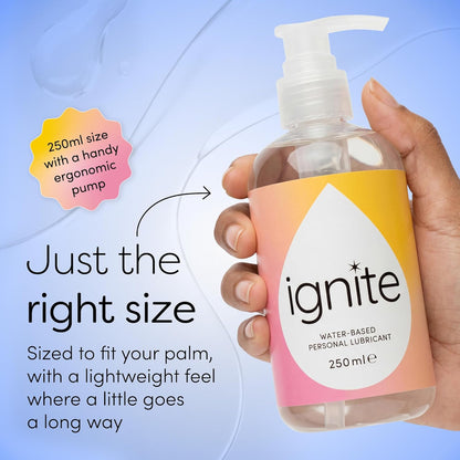 Ignite Water Based Lube Gel 250ml | Fragrance Free, pH-Balanced Lube Water Based Unflavoured | Paraben Free, Vegan & Condom Friendly | Non Sticky & Non Staining Water Based Lubricant for Men & Women