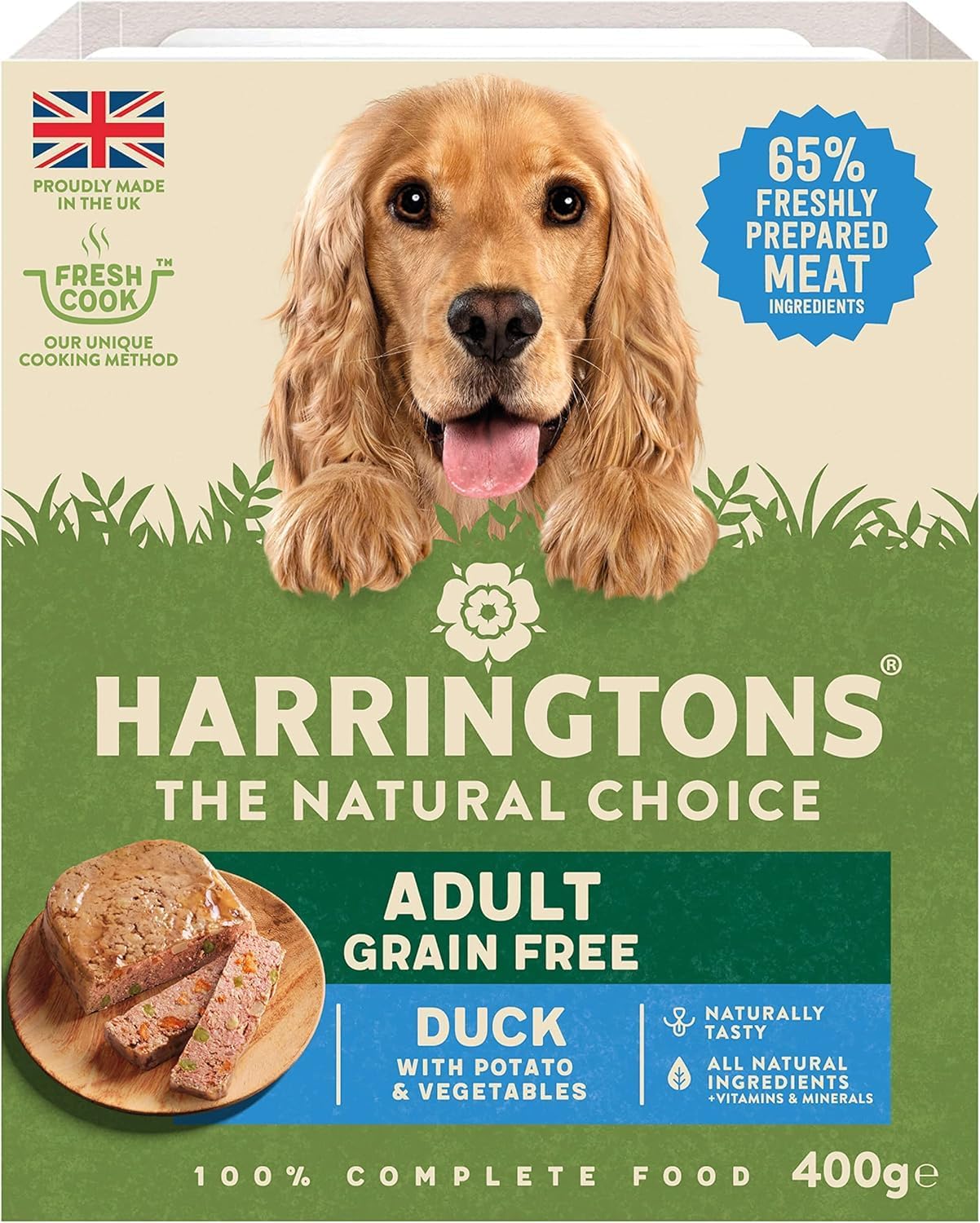 Harringtons Complete Wet Tray Grain Free Hypoallergenic Adult Dog Food Mixed Bumper Pack 16x400g - Chicken, Salmon, Turkey & Duck - Made with All Natural Ingredients, Packaging May Vary
