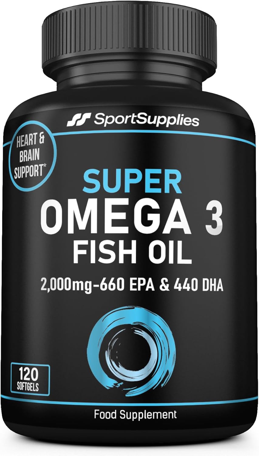 Omega 3 Fish Oil Capsules High Strength - 2,000mg Daily Serving - 33:22 EPA/DHA - 120 Softgel Capsules - SS Sport Supplies