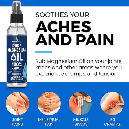 Pure Magnesium Oil Spray 8oz - Topical Magnesium Spray for Sleep & Feet - Extra Strength - USP Grade - 100% Natural and Organic Oil for Muscle Pain & Cramps - Less Sting - Less Itch - Made in USA