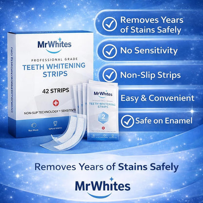 Professional Teeth Whitening Strips 21 Treatments – Pap+ Strips for Sensitive Teeth, Removes Coffee, Wine & Smoking Stains, Enamel Safe, Non-Slip, 42 Strips with Mouth Opener