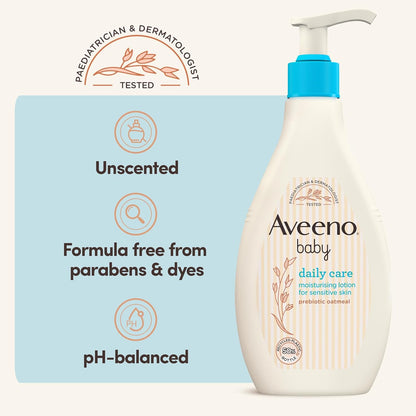Aveeno Baby Daily Care Moisturising Lotion (1 x 250ml), Fast-Absorbing Face and Body Baby Lotion with Prebiotic Colloidal Oatmeal, Protects & Moisturises Skin For 24 Hours, For Sensitive Skin