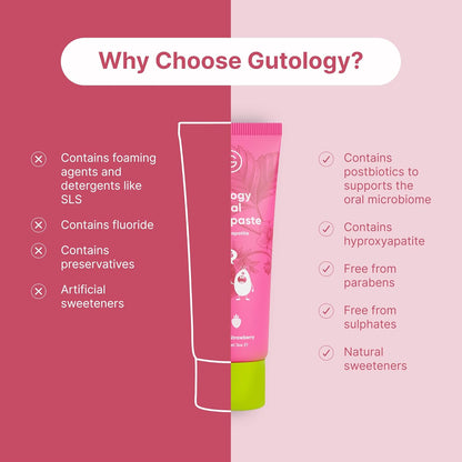 Gutology Kids Hydroxyapatite Mineral Toothpaste 75ml Fluoride Free Toothpaste Microbiome Friendly Suitable for Sensitive Teeth & Children - Wild Strawberry Flavour