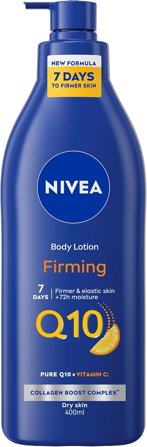 NIVEA Q10 Firming Rich Body Lotion + Vitamin C (400ml), Firming Cream with Collagen Booster Complex, 72H Moisturiser, Body Lotion for Dry Skin