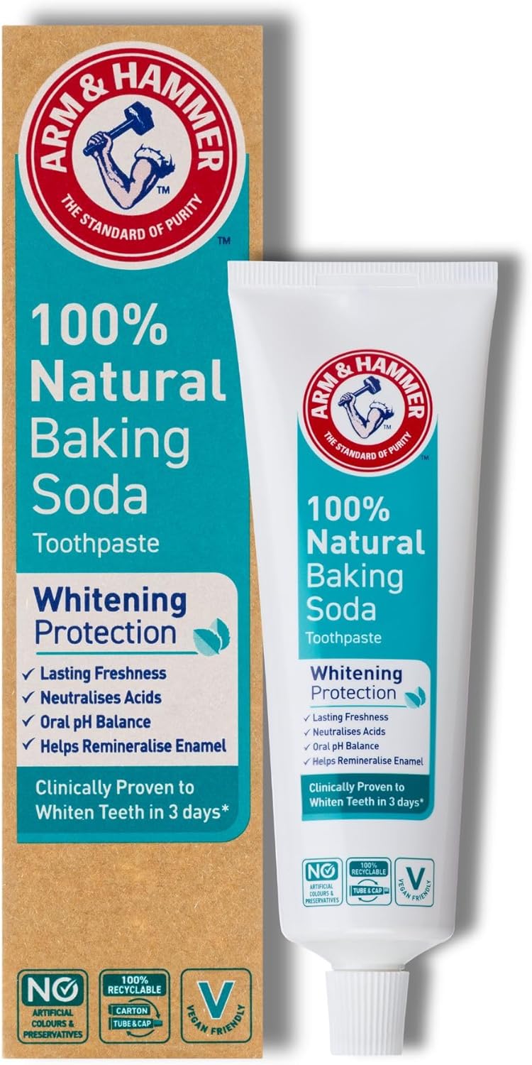 Arm & Hammer 100% Natural Whitening Protection Toothpaste, Baking Soda Teeth Whitening Toothpaste for Superior Stain Removal, 75 ml Tube